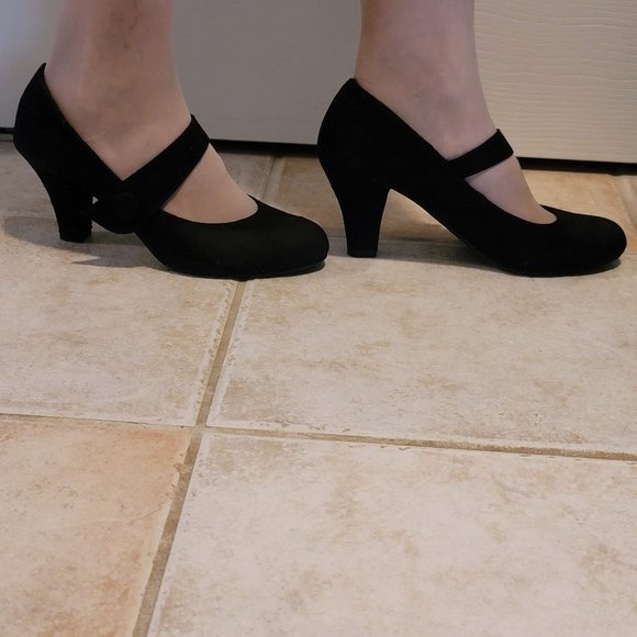 American Eagle, Black, Faux-Suede, Retro, Mary Janes - Picture 1 of 7
